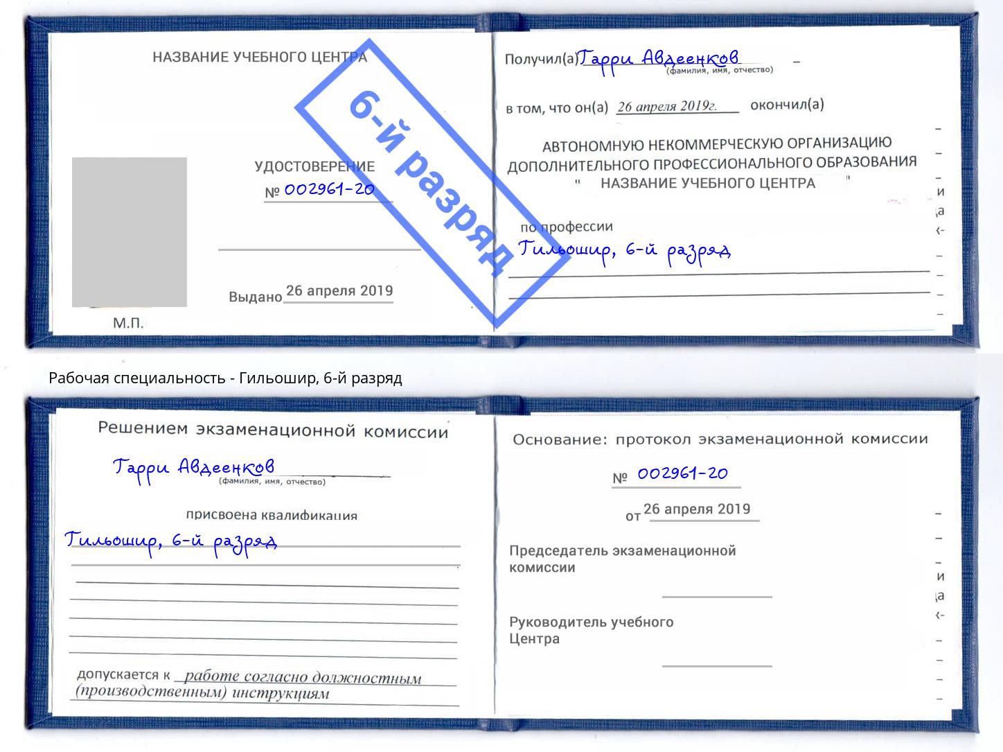 корочка 6-й разряд Гильошир Фролово