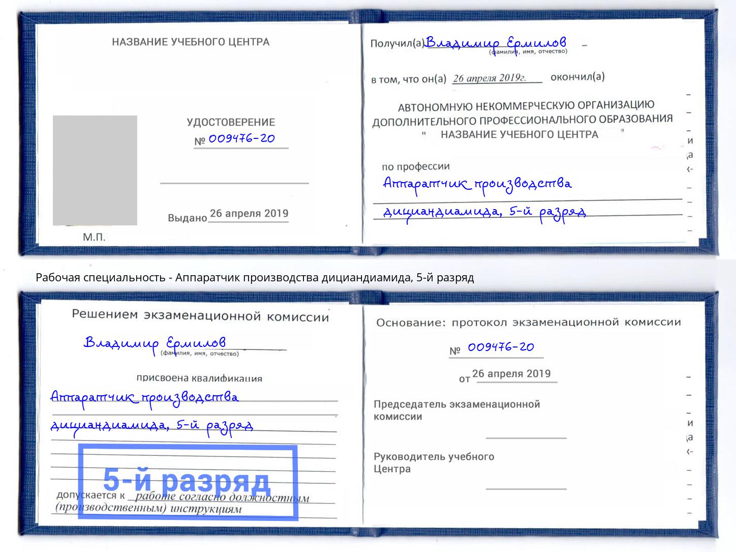 корочка 5-й разряд Аппаратчик производства дициандиамида Фролово