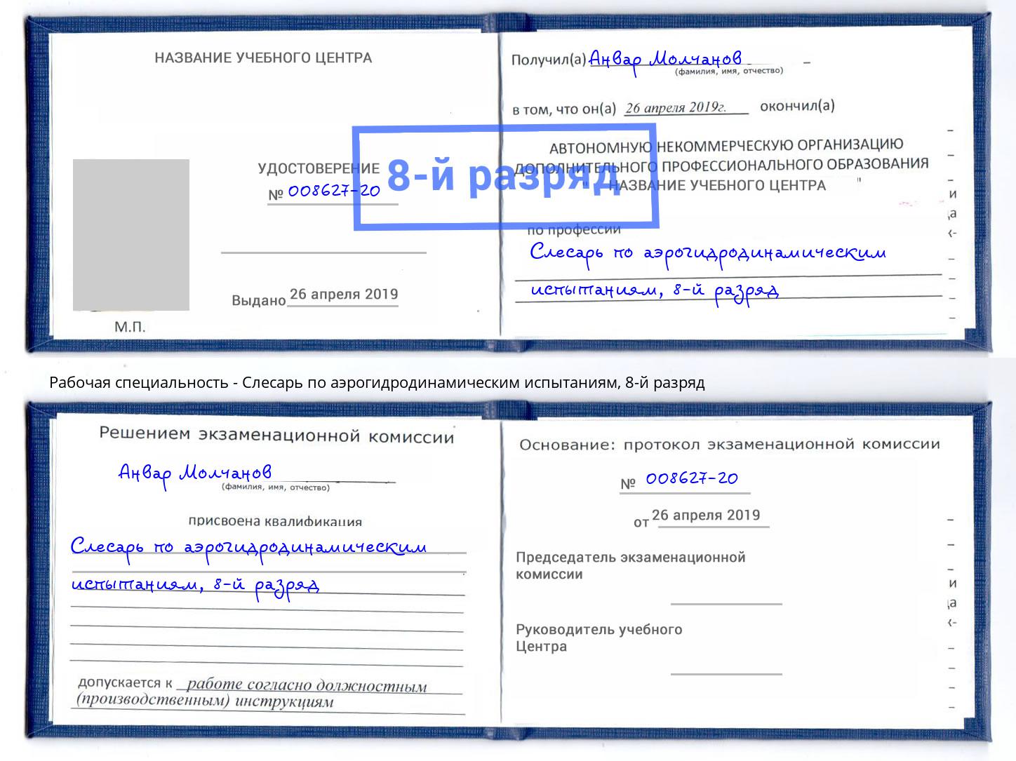 корочка 8-й разряд Слесарь по аэрогидродинамическим испытаниям Фролово