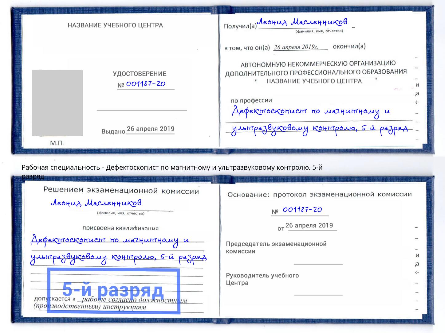 корочка 5-й разряд Дефектоскопист по магнитному и ультразвуковому контролю Фролово