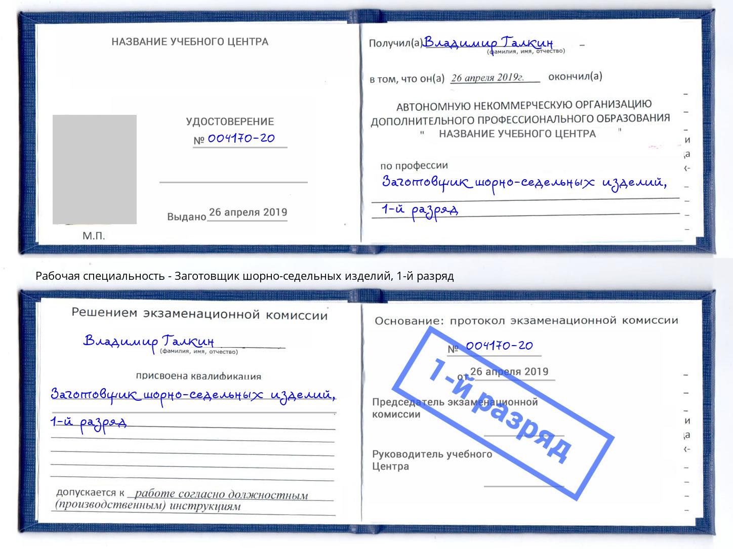 корочка 1-й разряд Заготовщик шорно-седельных изделий Фролово