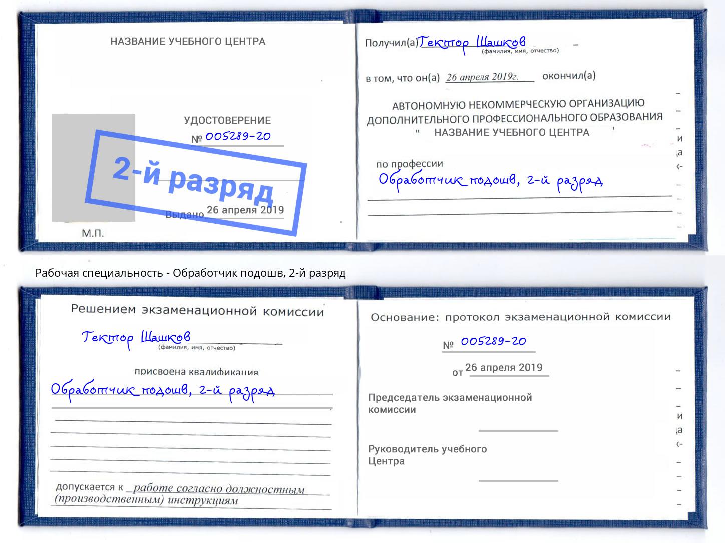 корочка 2-й разряд Обработчик подошв Фролово
