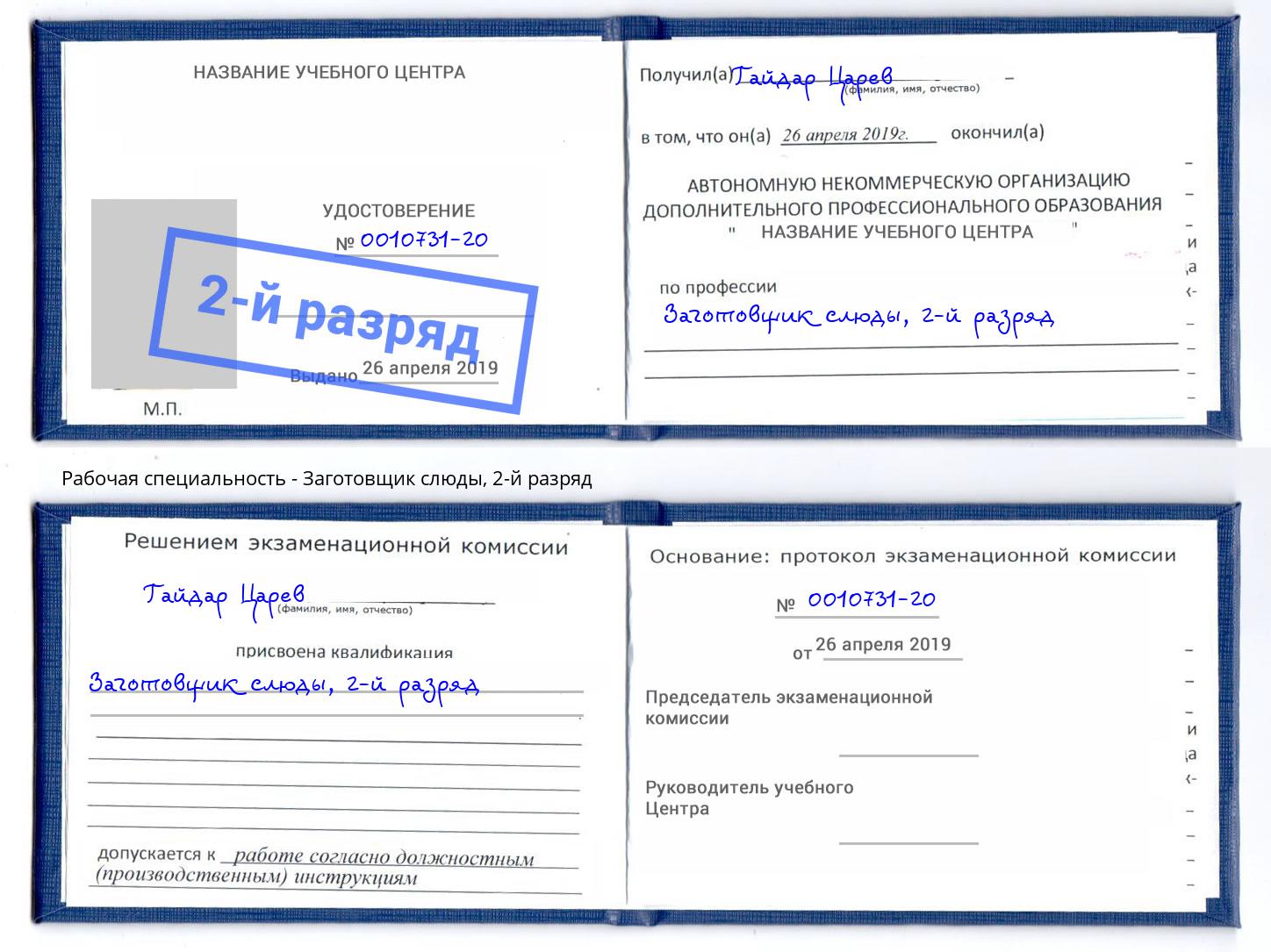 корочка 2-й разряд Заготовщик слюды Фролово