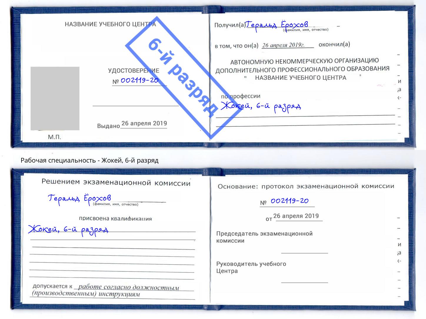 корочка 6-й разряд Жокей Фролово