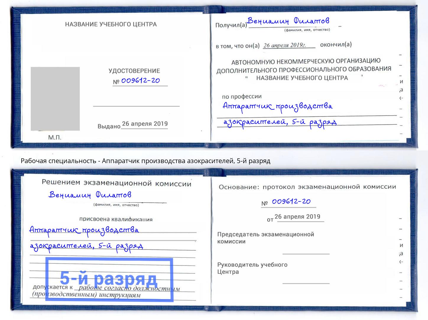 корочка 5-й разряд Аппаратчик производства азокрасителей Фролово