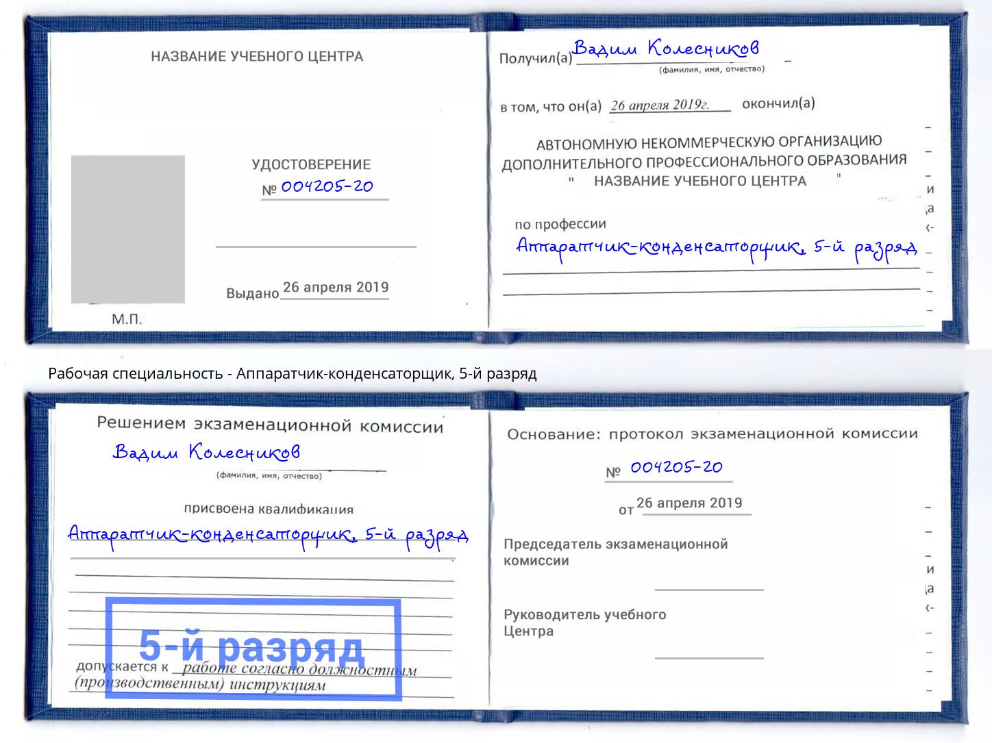 корочка 5-й разряд Аппаратчик-конденсаторщик Фролово