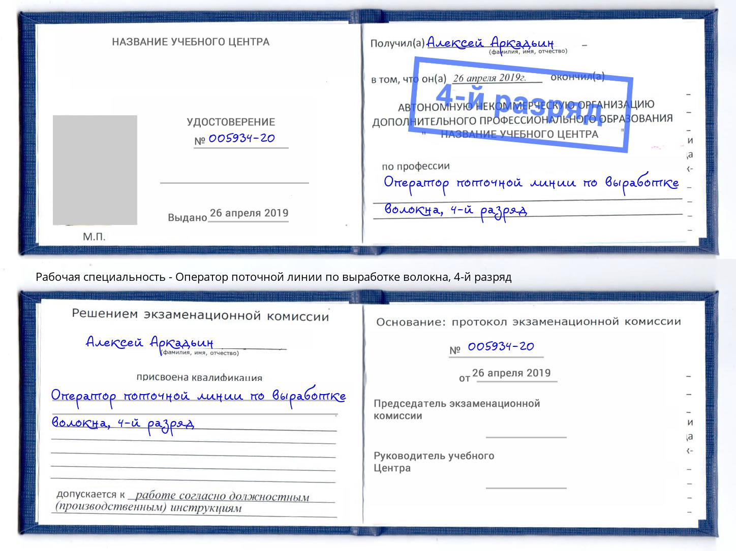 корочка 4-й разряд Оператор поточной линии по выработке волокна Фролово