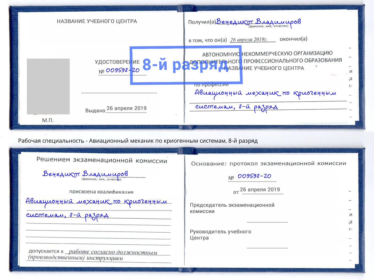 корочка 8-й разряд Авиационный механик по криогенным системам Фролово