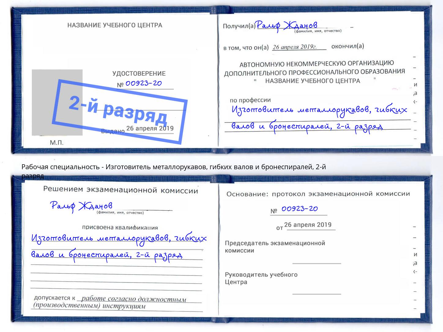 корочка 2-й разряд Изготовитель металлорукавов, гибких валов и бронеспиралей Фролово